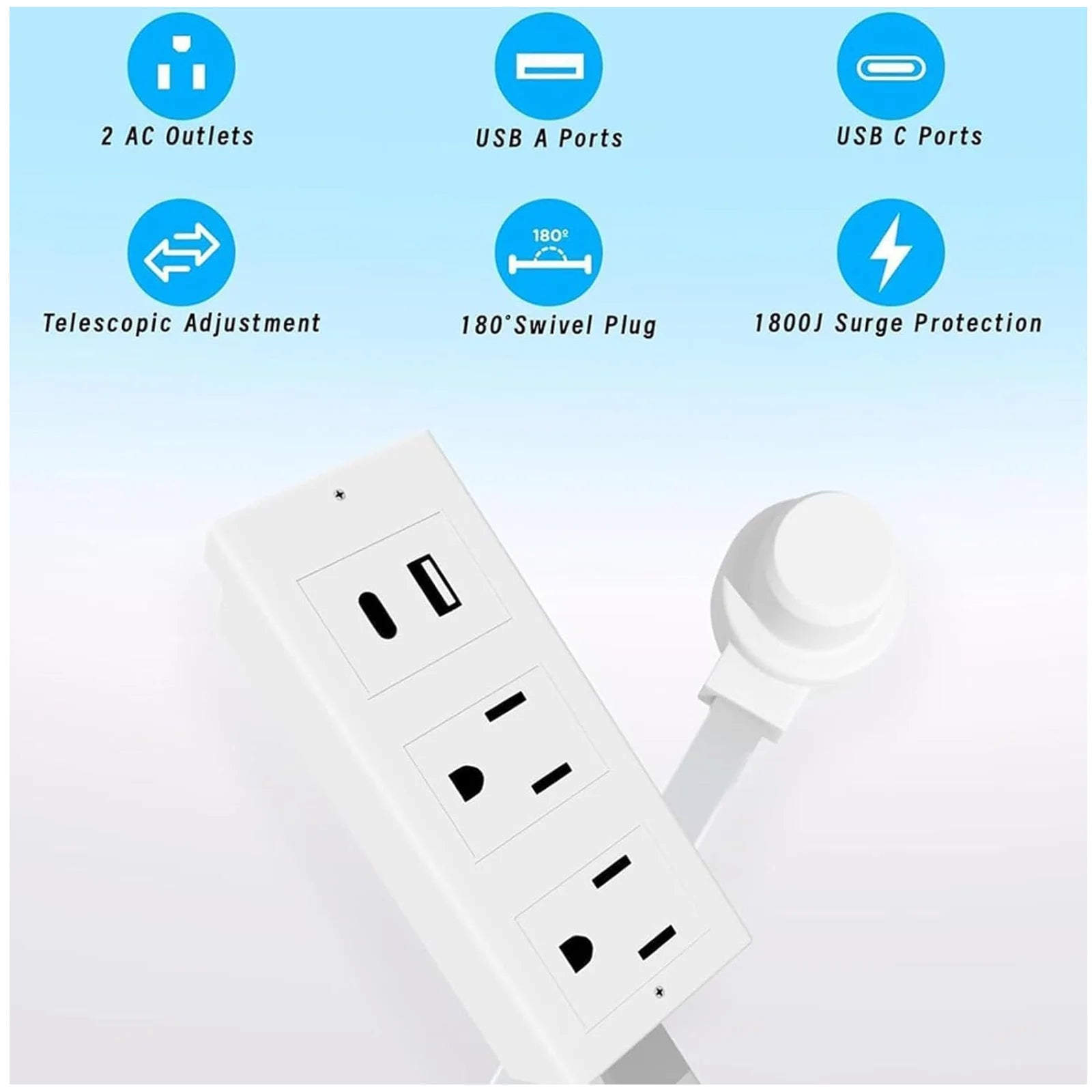 Outlet Extender Stick,Extendable Outlet,Rotating Outlet Extender,Electrical Outlet Extender Stick,Extended and Rotating Outlet Features,With Usb-A, Usb-C, and 2 Ac Outlets
